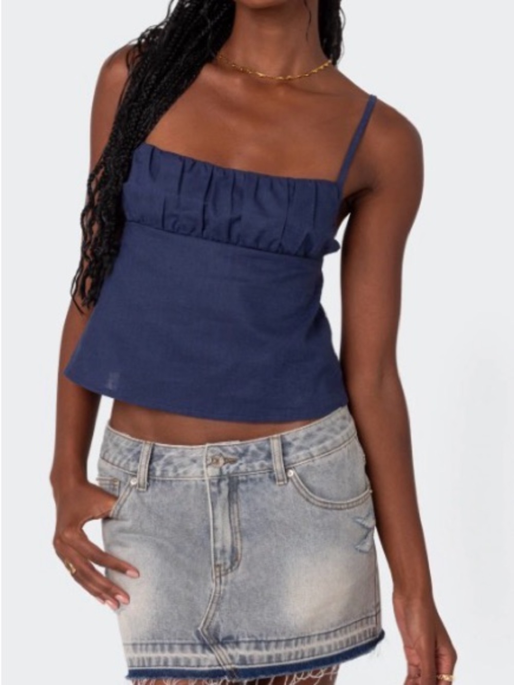NWT Edikted linen look cotton navy blue fit flare top XS